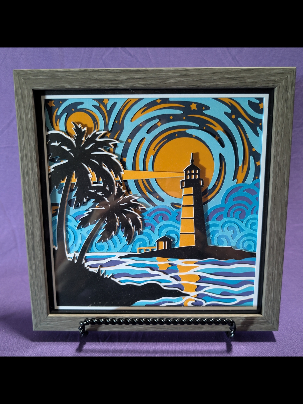 Coastal Lighthouse Palm Tree Wall Art - Teal & Orange
